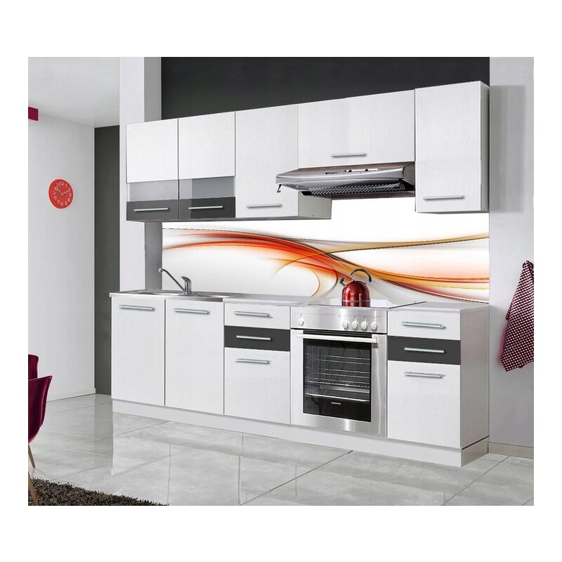 

IONA M | Cocina lineal completa L 2,2 m | 7 piezas + Encimera INCLUIDA | Conjunto de muebles de gabinete de cocina moderno compacto - Blanco/Gris