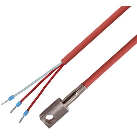 iOVEO 049OF01305 - PT100 - Sonda di superficie a 3 conduttori, blocco in acciaio INOX, sensore di temperatura, cavo in silicone fino a 200°C, 5 metri
