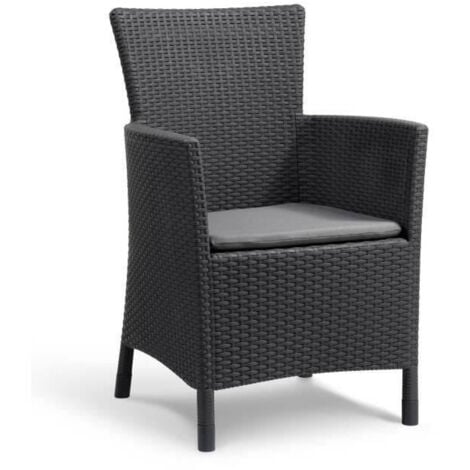 IOWA Fauteuil de jardin aspect rotin tresse Gris