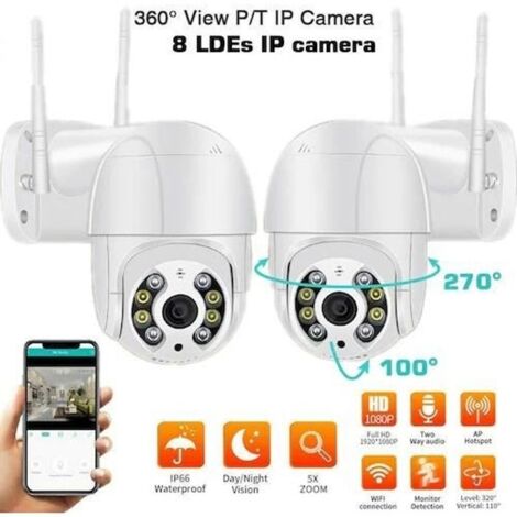 IP Caméra de Surveillance Extérieure Sécurité Sans Fil 1080P Vision Nocturne Détection de Mouvement 2 Way Audio PTZ Contrôle