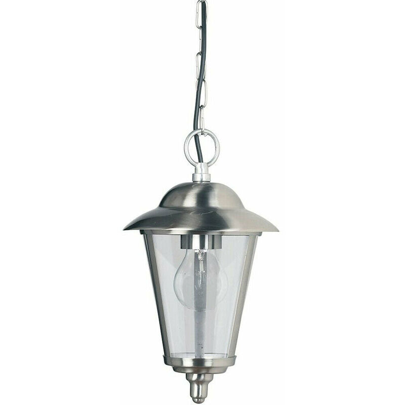 Loops - IP20 Outdoor Hanging Pendant Porch Light Stainless Steel & Glass Lantern Lamp