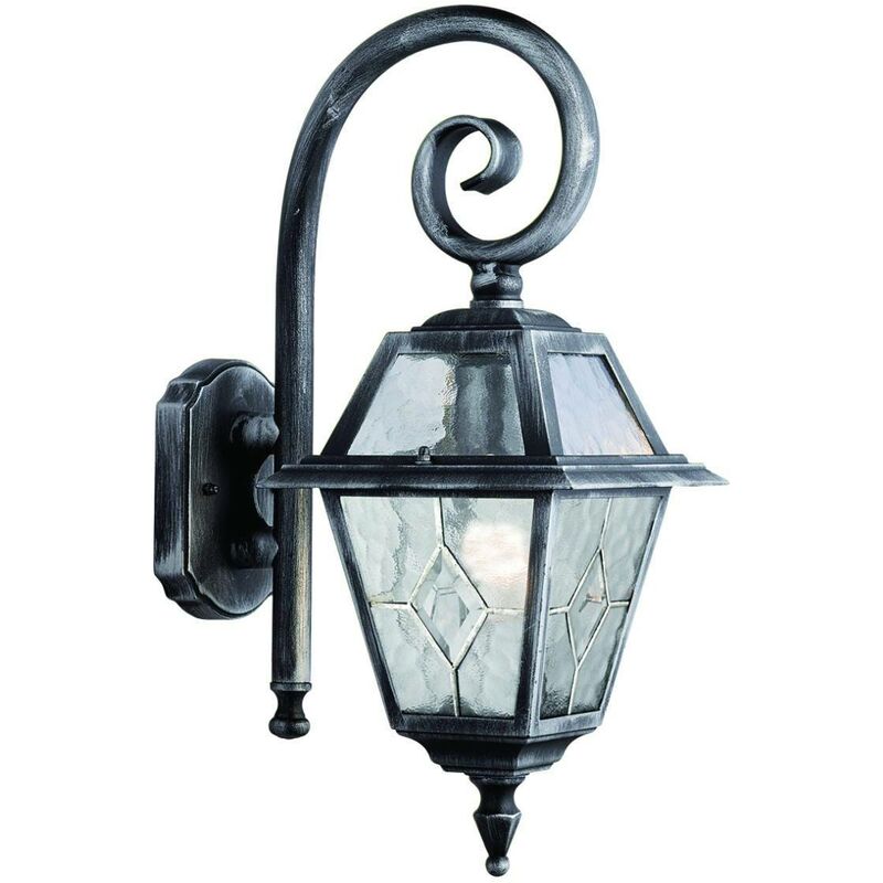 Searchlight Genoa - 1 Light Outdoor Lantern Silver, Black with Lead Glass, E27