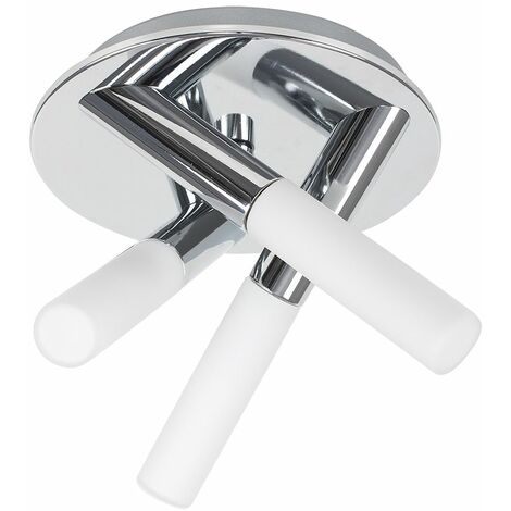 IP44 3 Way Cross Over Chrome Flush Ceiling Light Frosted Glass Shades - Warm White LED Bulbs