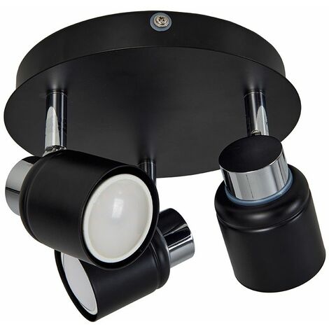 IP44 3 Way Round Plate Spotlight In Chrome And Black - Add LED Bulbs