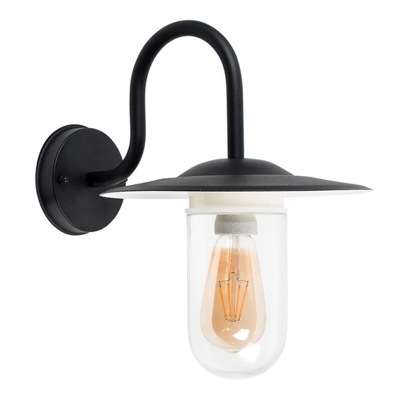 Ip44 Black Metal Swan Neck Outdoor Wall Light Clear Glass Shade 4w Led Filament Bulb 2700k Warm White