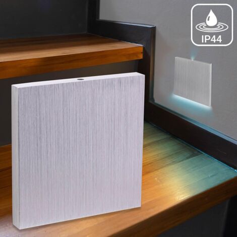 IP44 LED Treppenbeleuchtung 230V Wandeinbauleuchte eckig Alu-gebürstet - Unterteil Lichtfarbe: Kaltweiß 6000K 1,5W - Lichtaustritt: Luga