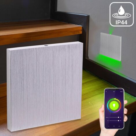 IP44 LED Treppenbeleuchtung 230V Wandeinbauleuchte eckig Alu-gebürstet - Unterteil Lichtfarbe:  Smart Tuya RGB CCT 3W