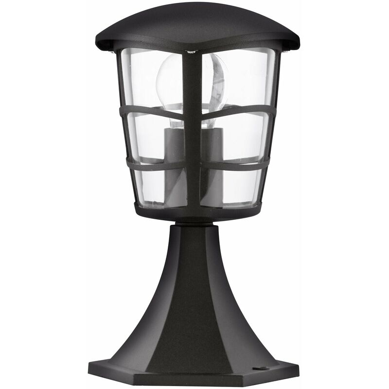 IP44 Outdoor Pedestal Light Black Aluminium Lantern 60W E27 Bulb Wall Post