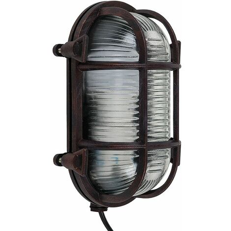 main image of "Ip64 Rated Oval Rust Nautical Frosted Lens Cross-Cased Metal Outdoor Bulkhead Wall Light - No bulb"