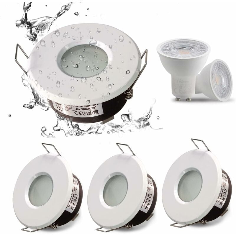 IP65 spot led encastrable étanche, configuration de douille GU10, adapté aux spots de salle de bain et de cuisine (ampoule non incluse) Blanc