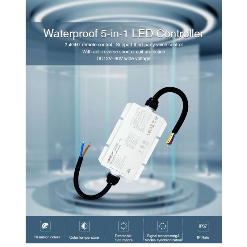 Image of IP67 Impermeabile 5 in 1 DC12-36V Radiofrequenza CCT RGB RGBW RGBCCT Controller LED