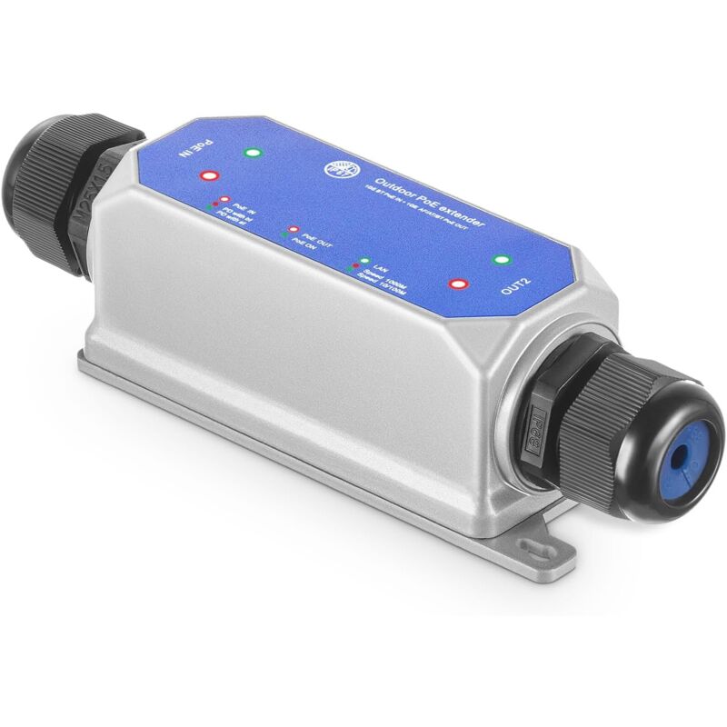 IP67 Outdoor 2 Port Gigabit PoE Extender, IEEE 802.3 AF/at/BT PoE Repeater 90W, 100Mbps, 1 PoE in 1 PoE Out, Wall Mount Metal Waterproof POE