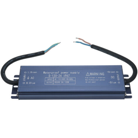 IP67 wasserdichtes 120-W-Netzteil (AC 110–240 V auf DC 24 V) für LED-Streifen und Lichtpaneele im Außenbereich.