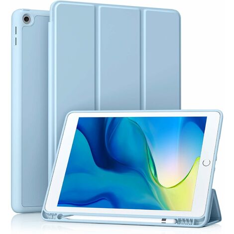 iPad 10,2 pouces avec porte-crayon, étui de protection avec dos en TPU souple, bleu ciel