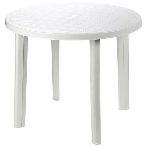 Ipae Progarden – Table ronde de jardin en résine blanche 90cm – Résistante aux intempéries – Hauteur 72cm – Compatible parasol Ø38mm