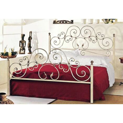Iperbriko – Lit double en fer forgé ivoire 160x190 cm – Largeur 172 cm – Hauteur 145 cm – Élégance intemporelle pour chambre