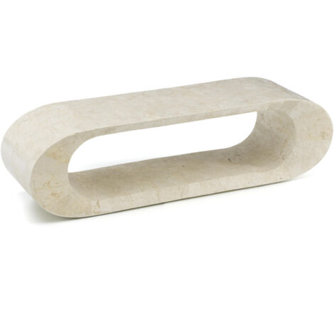 Iperbriko – Table basse fixe en pierre d'agate beige 130 x 35 x h 35 cm – Design moderne pour salon – Étagère intérieure 94 cm – Charge max 60 kg