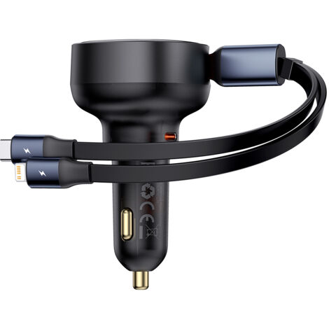 iPhone 60-W-Autoladegerät mit USB-C und einziehbarem USB-C-Kabel, Schwarz