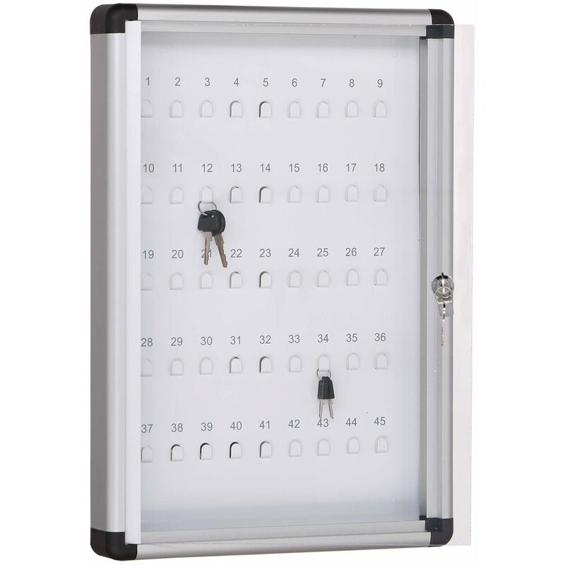 Image of 540P, Bacheca anta battente portachiavi numerata con 45 posti chiave, cornice in alluminio con serratura e chiavi, Grigio - IPS