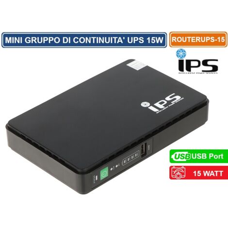 IPS GRUPPO DI CONTINUITA 15W PER MODEM ROUTER TVCC ACCESS POINT SWITCH DC 9/12V USB 3A