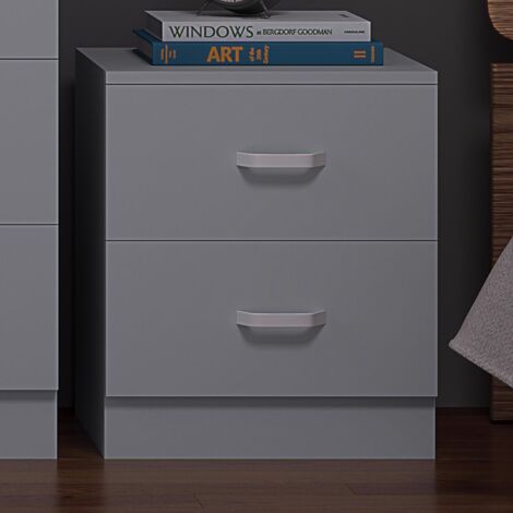 IQGB Bedside Cabinet 2 Drawer Matt Grey Metal T-Bar Handles Bedroom Furniture