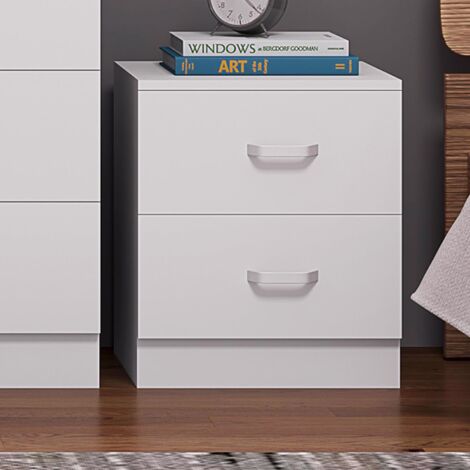 IQGB Bedside Cabinet 2 Drawer Matt White Metal T-Bar Handles Bedroom Furniture