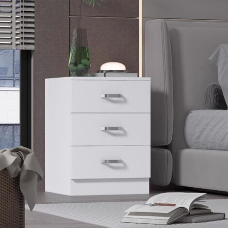 IQGB Tunis 3 Drawer Bedside Chest of Drawers Matt White