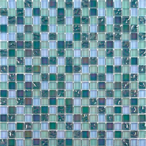 main image of "Iradescent Glass Mosaic Wall Tiles Bathroom Lusterous Green Blue MT0097"