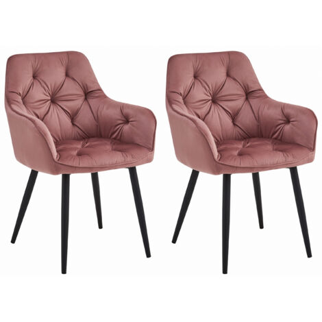 IRGOLI chaise en velours rose avec accoudoirs, pieds en métal, pour salon, cuisine, 2 pièces, charge jusqu'à 110 kg