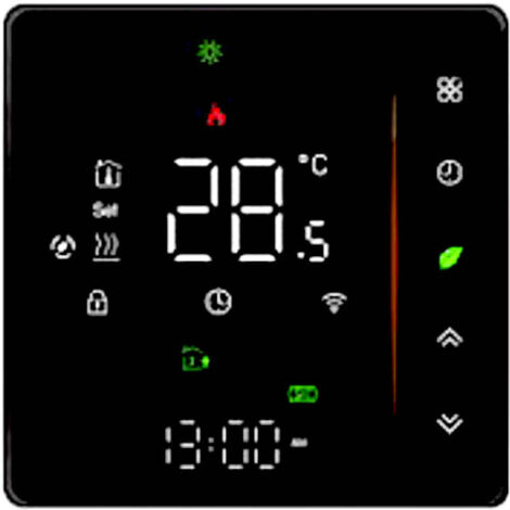 IRH-TSB003: Elektrischer Heizungsthermostat, 16A, WI-FI, quadratisch, Milchglas, schwarz, Modell 003