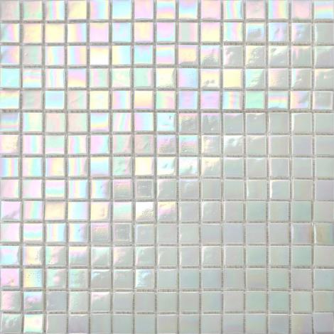 main image of "Iridescent White Vitreous Glass Mosaic Tiles Sheets Swimming Pool Shower MT0131"