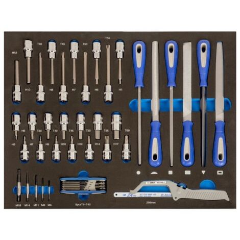 IRIMO - Module mousse 3/3 Douilles tournevis, limes et scie - 44 pièces