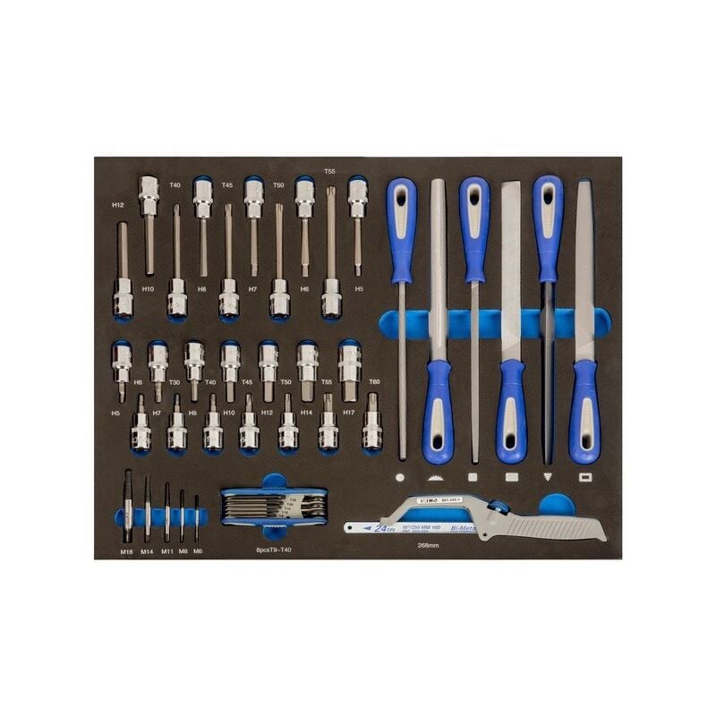 Irimo - Module mousse 3/3 Douilles tournevis, limes et scie - 44 pièces