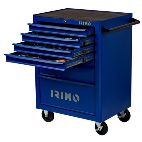 Irimo – Servante d'atelier roulante 26' avec 7 tiroirs – 222 outils – Dimensions tiroirs 543x445mm – Roues TPR 125mm pour mobilité