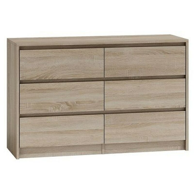 Iris 120 - Commode moderne 6 tiroirs chambre/bureau/salon - 120x75x40cm - Meuble de rangement style scandinave Sonoma