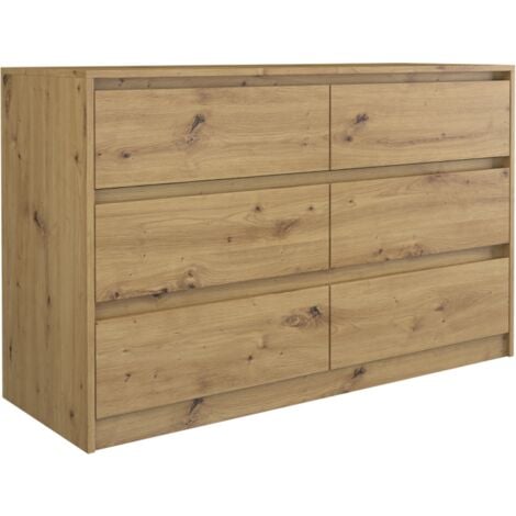 HUCOCO IRIS 120 - Commode moderne 6 tiroirs chambre/bureau/salon - 120x75x40cm - Meuble de rangement style scandinave Sonoma