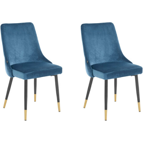 Iris-Ensemble de 2 chaises de salle à manger rembourrées en bleu velours