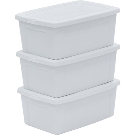 Iris Ohyama 3 Cajas de Almacenaje Plástico Versátiles con Tapa, 11L, Blanco, Cierre fácil, Apilable, para Armario, Estante, Aula, Organizadora, Ropa, Zapatos, Libre de BPA, MCB-11