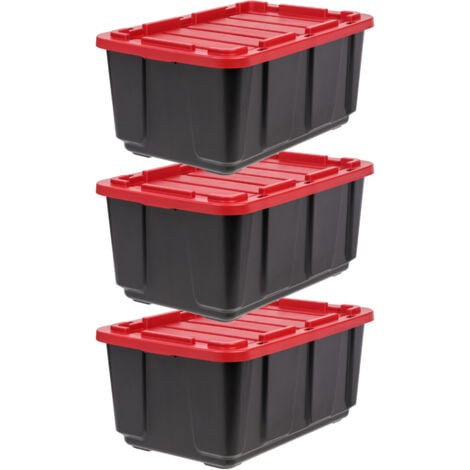 Iris Ohyama 3 Cajas de Organización de Alta Resistencia, 100L, Negro, Grande, Duradero, Apilable, para Garaje, Estantes, Mudanza, Plástico, Utilidad, Herramientas, UTB-27