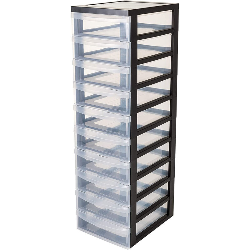 Iris Ohyama, Tour de rangement à Roulettes en Plastique, 10 Petits Tiroirs, Noir, Ouverture Facile, Meuble de Rangement, Papeterie, pour Chambre, Iris Ohyama, Tour de rangement à Roulettes en Plastique, 10 Petits Tiroirs, Noir, Ouverture Facile, Meuble de Rangement, Papeterie, pour Chambre,