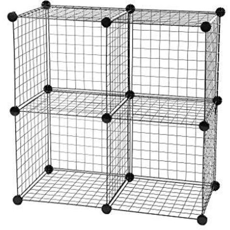 Iris Ohyama, Astuccio, cestino, scatola, Organizzatore in plastica con maniglie ergonomiche, Lotto di 4, impilabile, senza BPA, camera da letto, sala giochi, scuola, Wire Cube-4, nero
