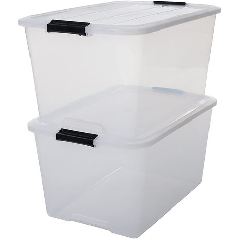 Iris Ohyama Aufbewahrungsbox mit Deckel, 45L, 2er-Set, Transparent, SchnappverschlÃ¼sse mit Griffen, Stapelbar, Stark & Langlebig, FÃ¼r Kleidung, Garage, Zuhause, BÃ¼ro, Plastikbox, Lagerung TB-45