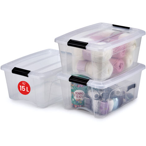 Iris Ohyama Aufbewahrungsboxen mit Deckel, 15L, 3er-Set, Transparent, Sicherer Verschluss, Stapelbar, Griffe, Schlafzimmer, Schrank, BÃ¼ro, Organisation, BPA-freies Plastik, Ordnungsboxen, NTB-15