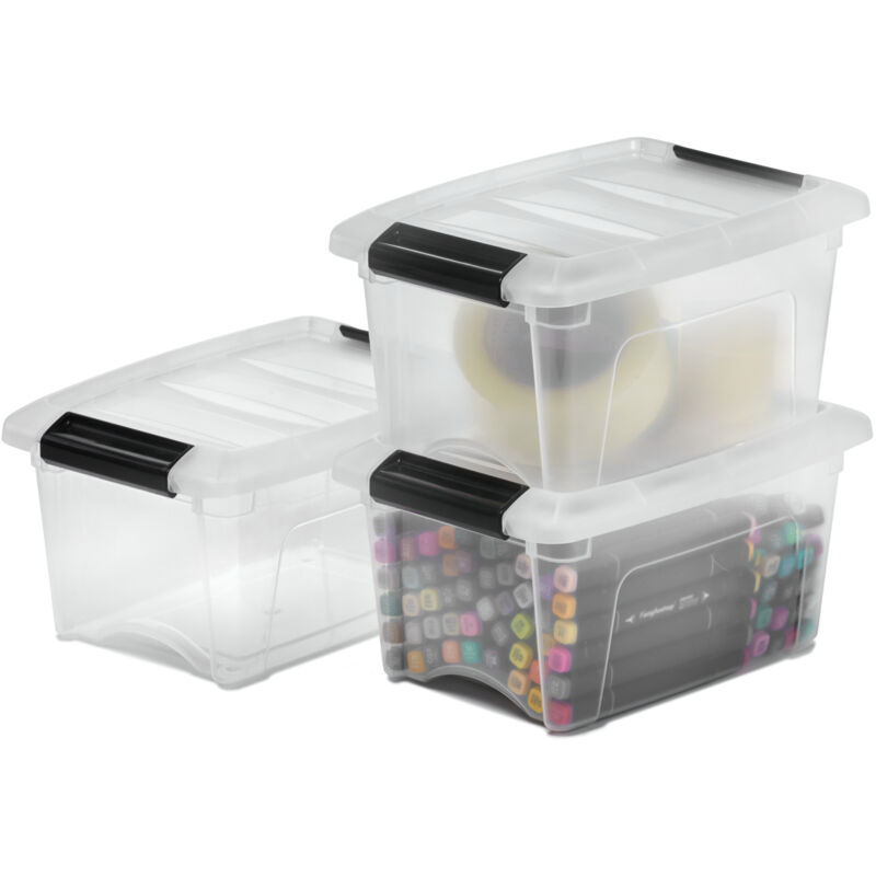 Aufbewahrungsboxen mit Deckel, 5L, 3er-Set, Transparent, Sicherer Verschluss, Stapelbar, Griffe, Schlafzimmer, Schrank, Büro, Organisation,