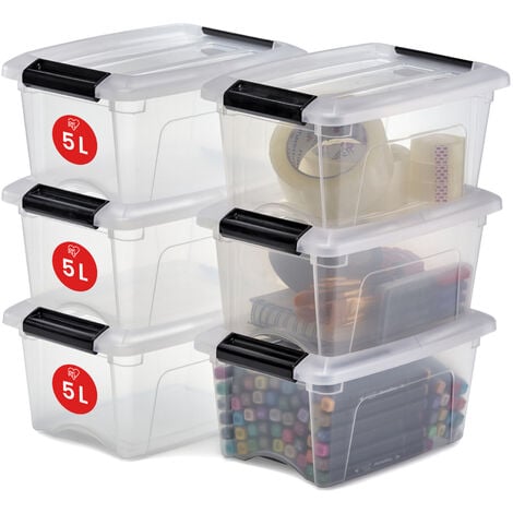 Iris Ohyama Aufbewahrungsboxen mit Deckel, 5L, 6er-Set, Transparent, Sicherer Verschluss, Stapelbar, Griffe, Schlafzimmer, Schrank, BÃ¼ro, Organisation, BPA-freies Plastik, Ordnungsboxen, NTB-5