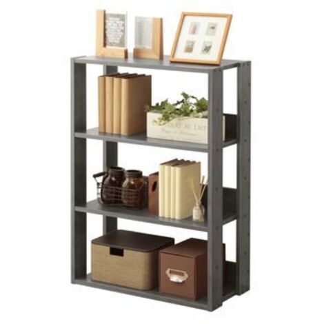 Iris Ohyama, Bibliothèque, Meuble de rangement à 3 Niveaux, Étagères ajustables tous les 14 cm, Stable, Industriel, Montage Facile, Salon, Entrée, Chambre, Bureau - Open Wood Rack OWR-600 - Chêne gris