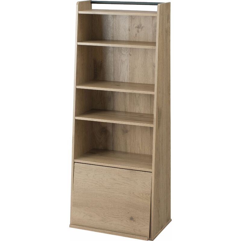 iris ohyama - bibliotheque en bois/etagere pour livres/meuble de rangement a 5 niveaux avec porte rabattable et coulissante/bibliotheque etageres
