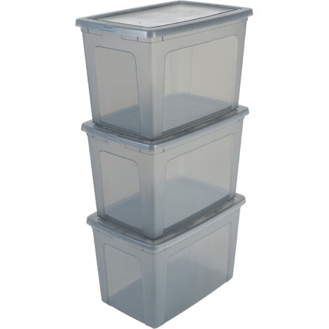 Iris Ohyama, Boite de Rangement Multi-Usages, 70L, Lot de 3, Gris, MCB-70