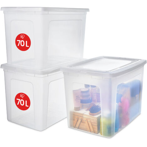 Iris Ohyama, Boite de Rangement Multi-Usages, 70L, Lot de 3, Transparent, MCB-70