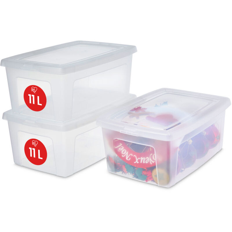 Iris Ohyama, Boite de Rangement Multi-Usages, plastique recyclé, 11L, Lot de 3, Transparent, MCB-11